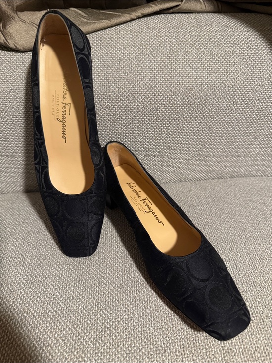 Salvatore Ferragamo Shoes - Salvatore Ferragamo Black Logo Jacquard Mid Heel Pumps 8